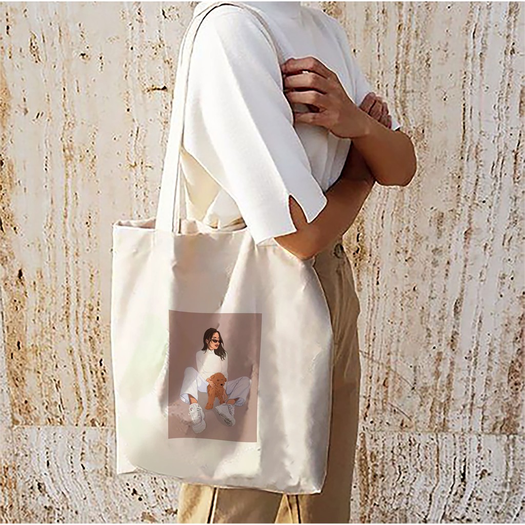 Aesthetic People Tote Bag Canvas Fabric with Zipper and Pocket