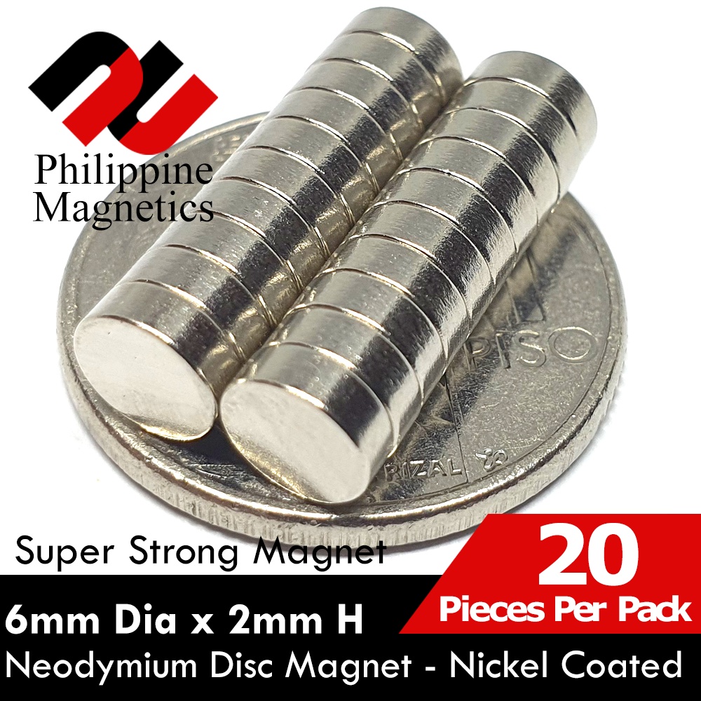 20 Pieces 6mm Diameter x 2mm Thick Super Strong Neodymium Magnet. Ndfeb ...
