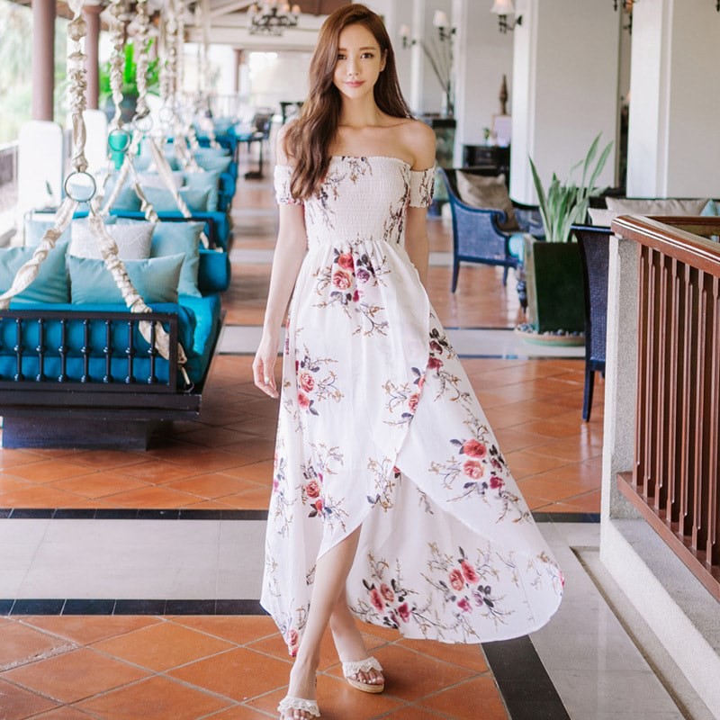 White Floral Offshoulder Maxi Dress Shopee Philippines