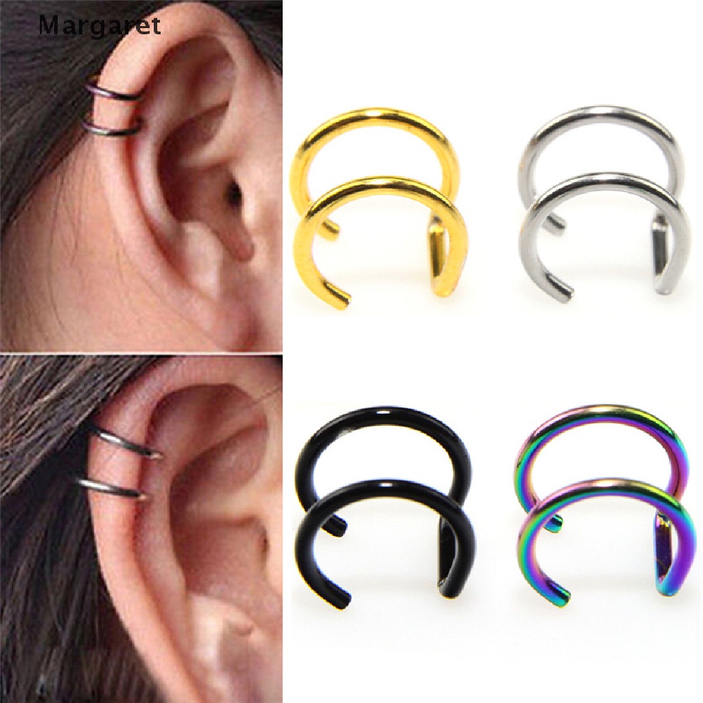 [Margaret] 2PCS Men Women Fake Nose Lips U Ring Ear Clip Hoop Earrings ...