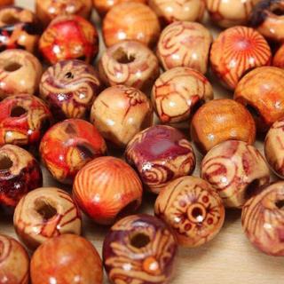 Red Wood Beads 18mm Large Hole Round Loose Spacer Beads Vintage Style  Wooden Macrame Beads with 10mm Hole for Jewelry Making Garlands Home Decor