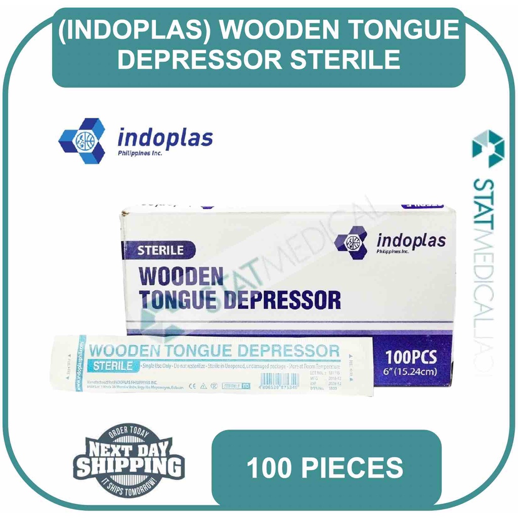 INDOPLAS Sterile Wooden Tongue Depressor 1 box [100 pieces] | Shopee ...