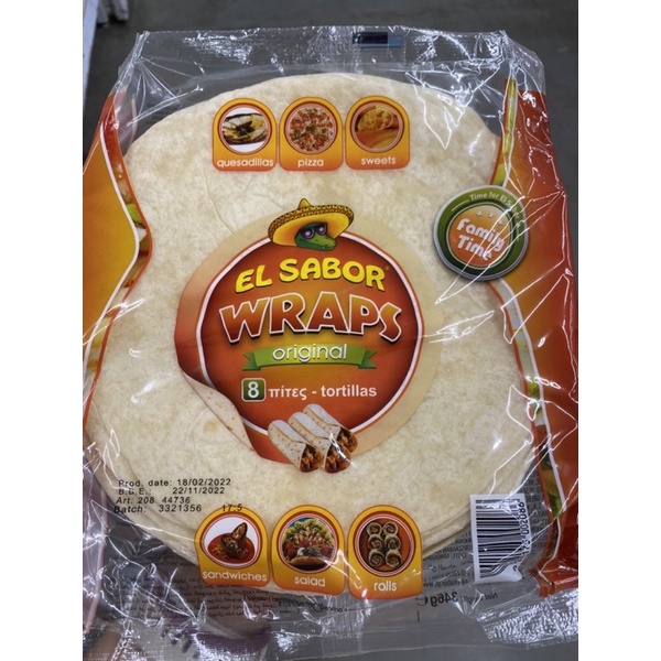 Grilled Tortilla Flour Sheet Elsaball Brand 346g. Wraps Original Family