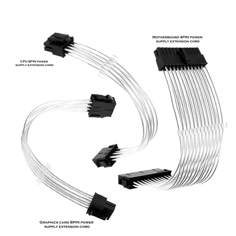 Computer PSU Extension Cable Kit 18 AWG Sleeved, SilverPlated Cord