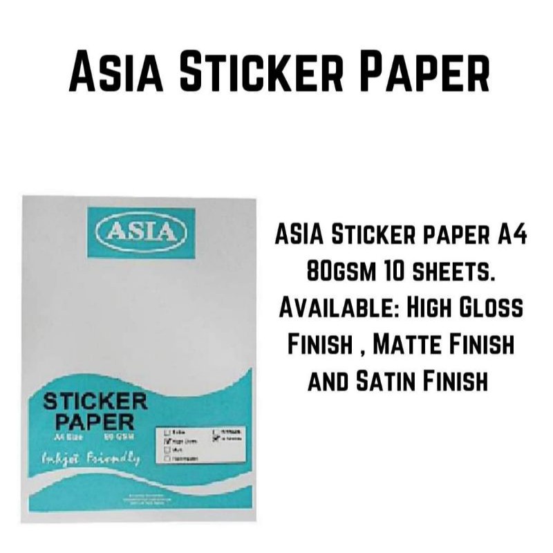 ASIA STICKER PAPER A4 80GSM 10S GLOSSY