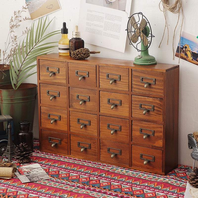 zakkaSolid Wood Retro Desktop Small Drawer Small Wooden Mini