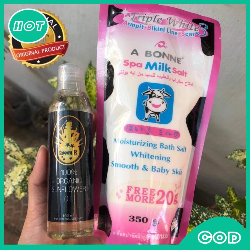 BUY 1 TAKE 1 Sunflower Oil by Queen K and Abonne Spa Milk Scrub Combo