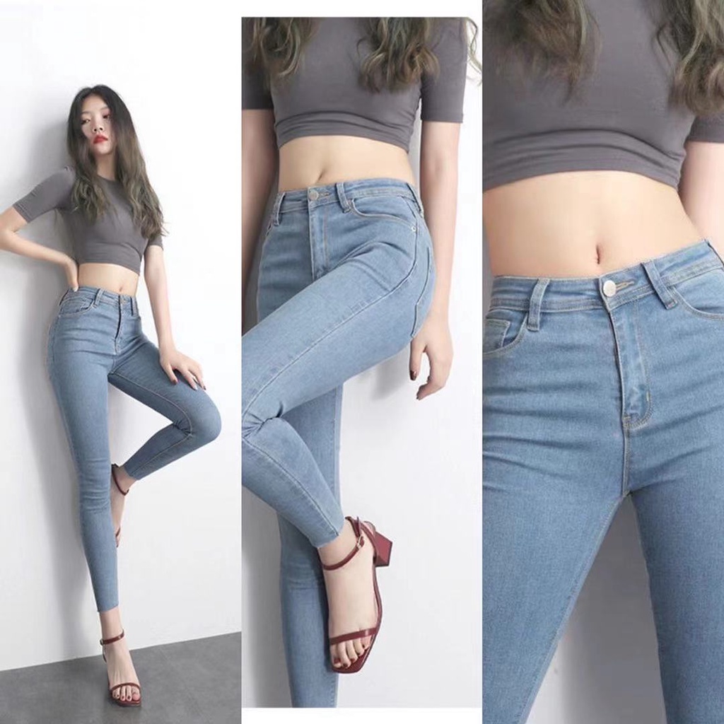 Korea classic fashion skinny mid jeans for ladies low waist jeans 9902