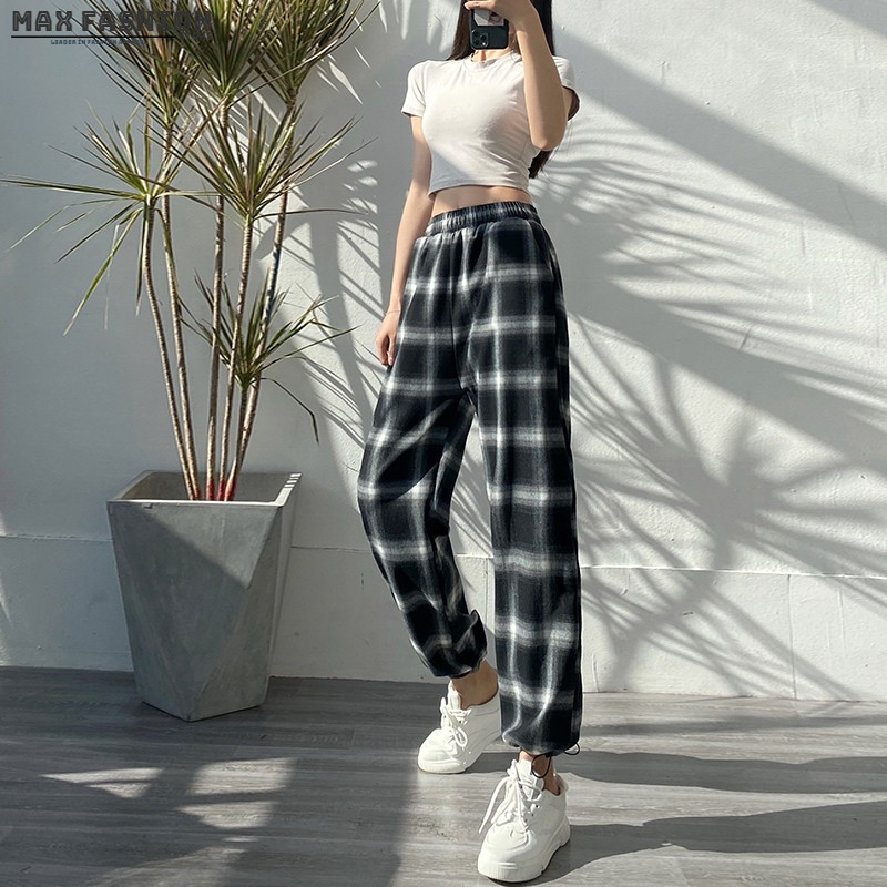 Checkered outlet jogger pants