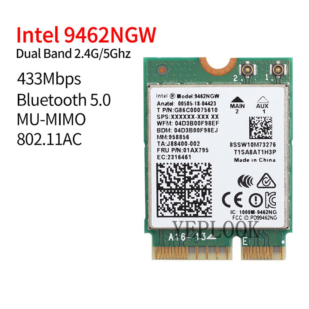 AC9462 9462NGW 9462AC 433Mbps 2.4G/5GHz BT5.0 Wifi Card for Win10 ...