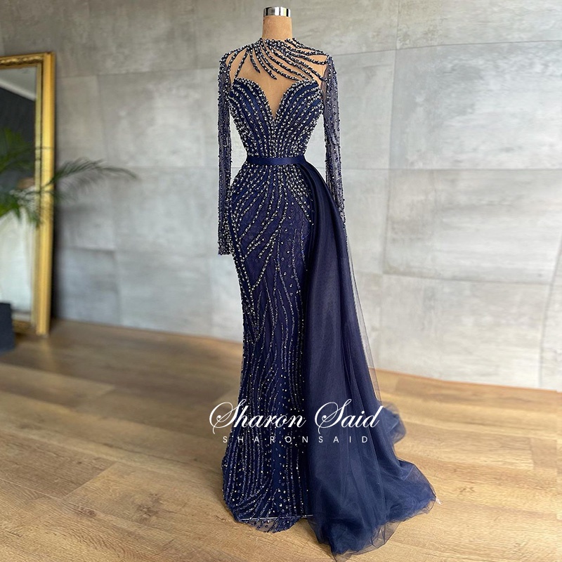 Long navy blue formal skirt sale