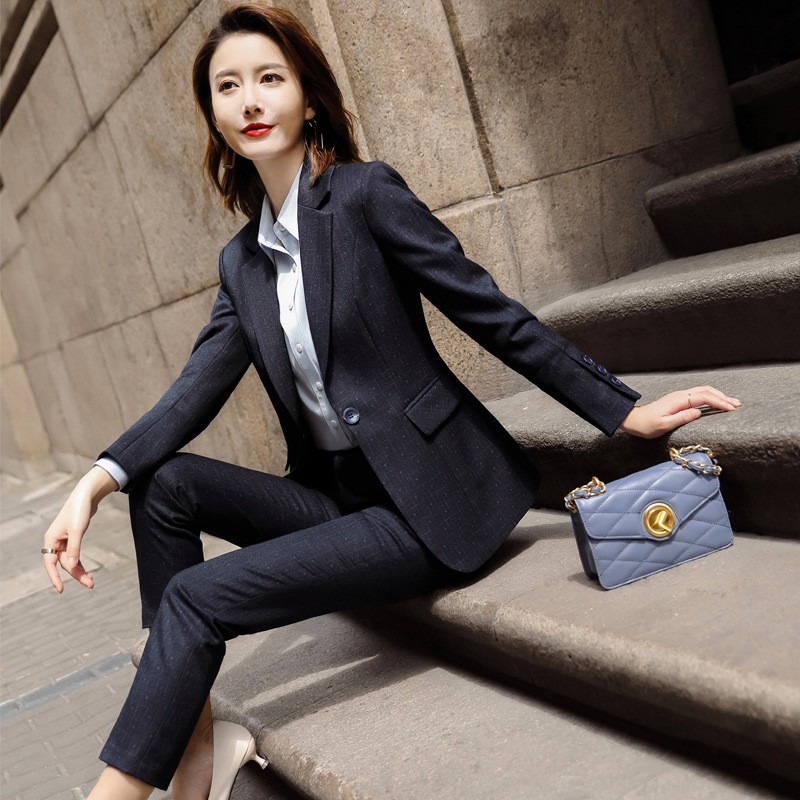 Professional suits women's long-sleeved formal wear fashion temperament  ladies work clothes black blazer and pants piece business suit - Main Image