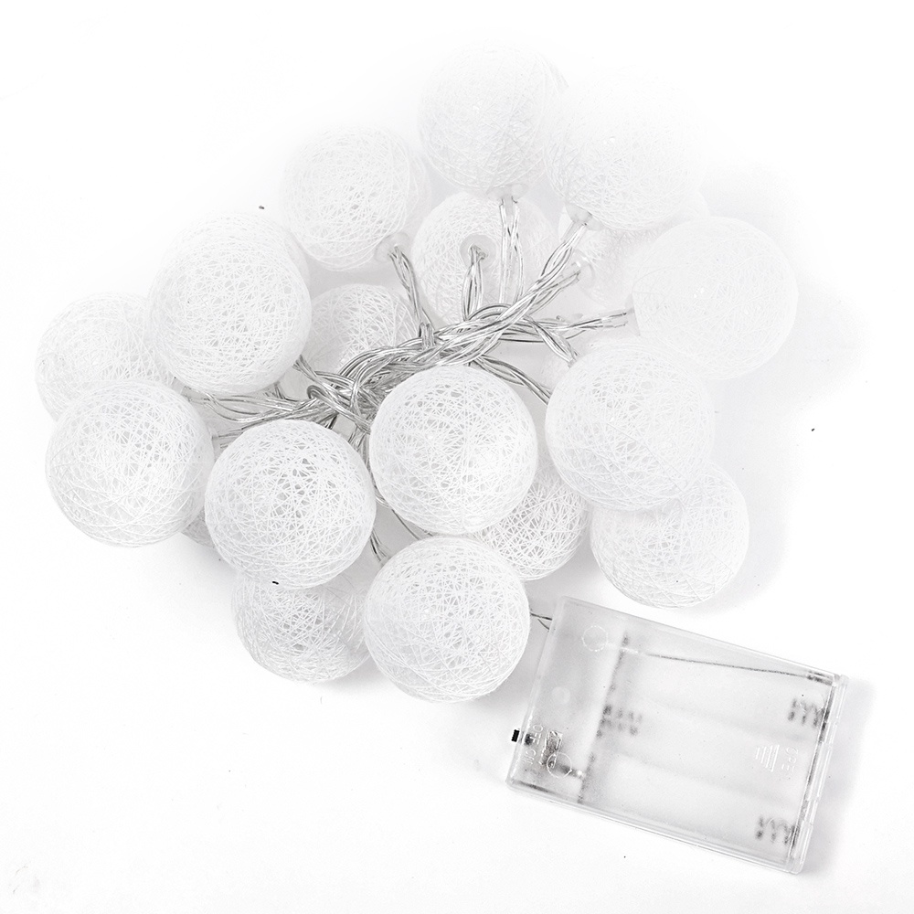 20 LED Cotton Ball Garland Christmas Fairy Lights Outdoor Holiday