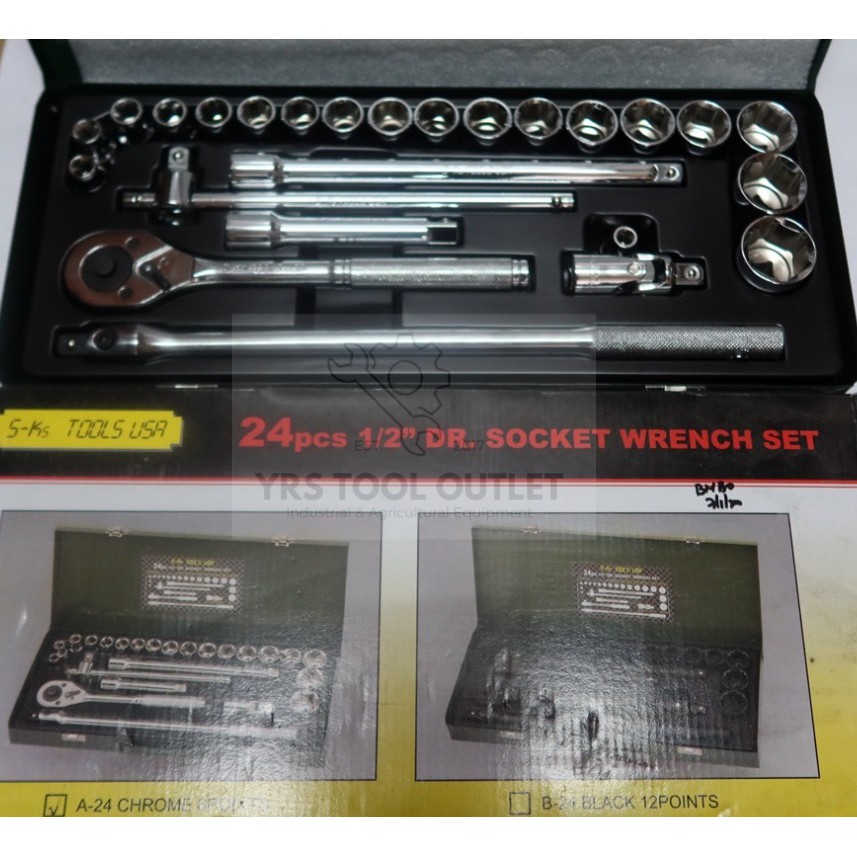 SKS SOCKET WRENCH SET 24 PCS 1/2 DRIVE 6 points | Shopee Philippines