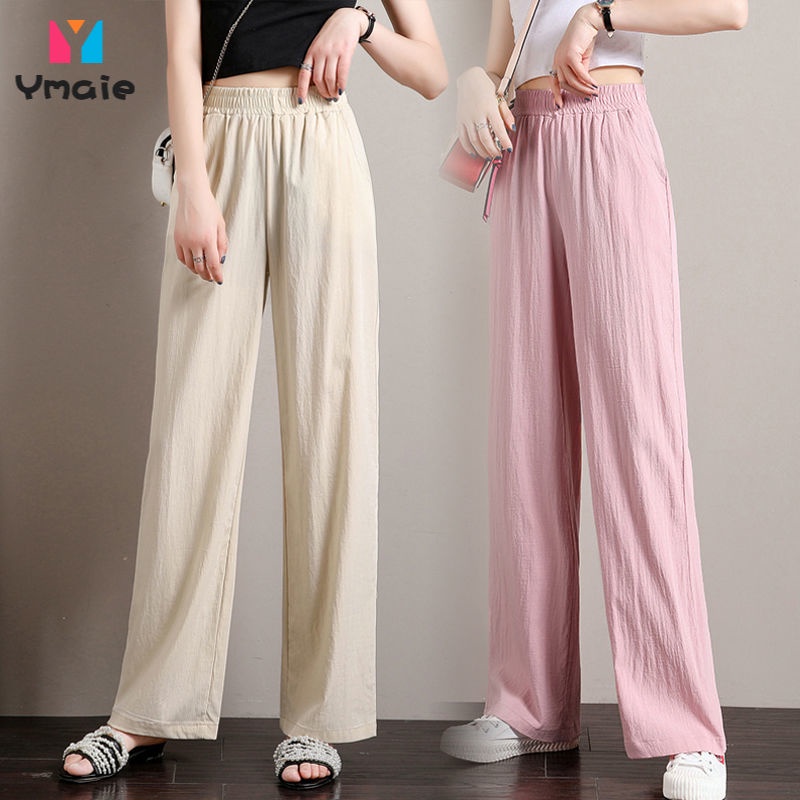 Cotton and Linen Wide Leg Pants Women High Waist Loose Trousers Casual ...