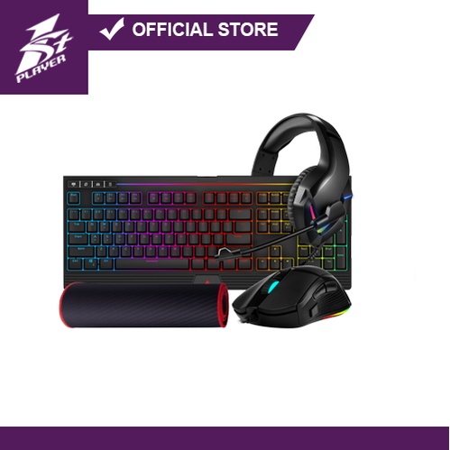 1STPLAYER DK9.0 RGB GAMING KB + MOUSE + HEADSET + XTND MOUSEPAD KIT USB ...