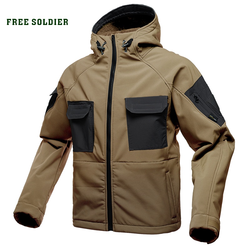 FREE SOLDIER tactical waterproof soft shell hiking jacket hairy male  military fans warm autumn and