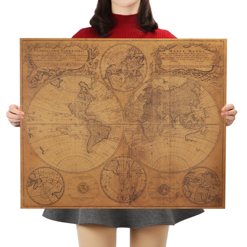 DLKKLB Vintage World Map Home Decoration Antique Poster Wall Chart ...