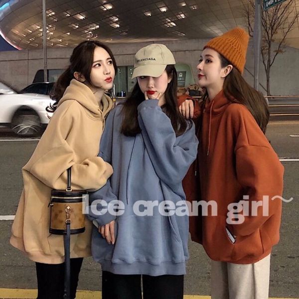 Korean Harajuku Style Plus Size Solid Colors Hoodie Long Sleeve INS Women Oversized Sweater Pullover Fleece Hoodies Shopee Philippines
