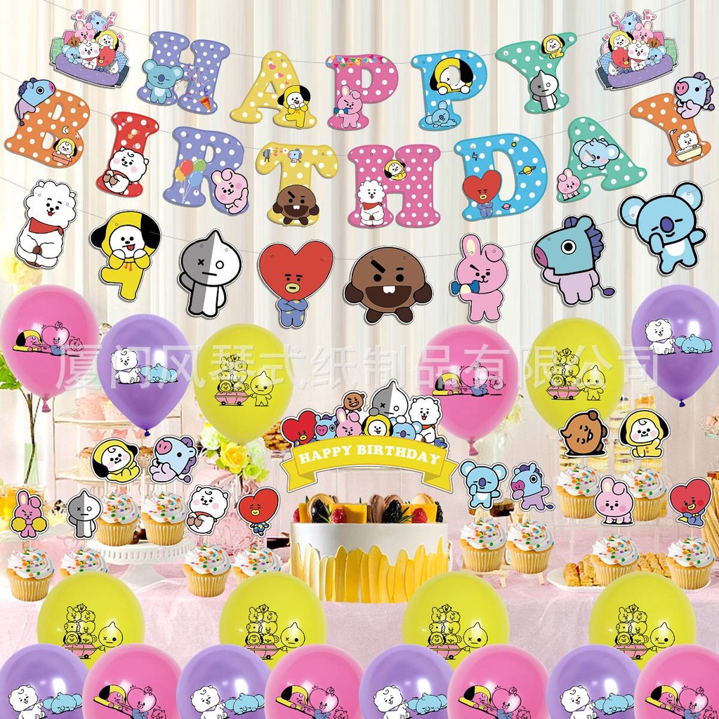 2022 KPOP BTS BT21 Theme Birthday Party Decoration Cake Topper Latex ...