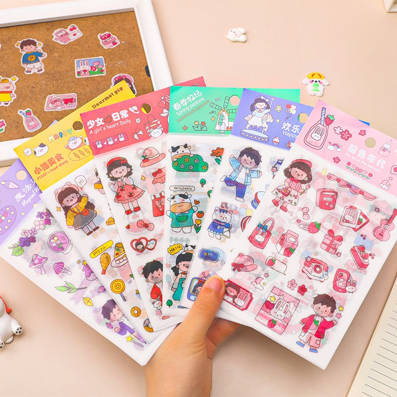 4 Shees / Pack Cute Cartoon Girl Sticker Washi Cartoon Stickers Diary ...