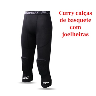 Mens Basketball Leggings With Knee Pads 3/4 Compression Pants Sweatpants