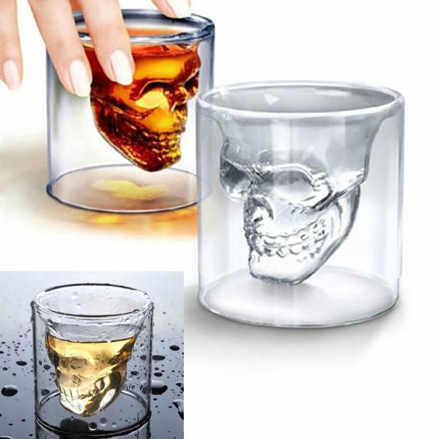 Double wall glass / skull head 150ml Transparent crystal glass / skull wine glass Shopee