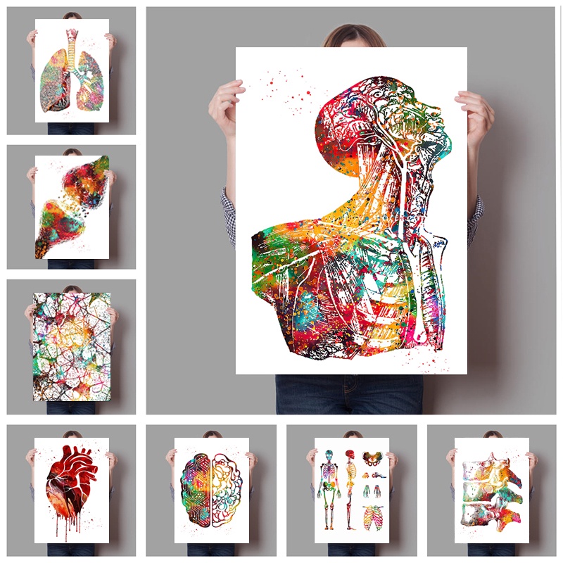 Human Anatomy Wall Poster Muscle System Canvas Painting Watercolor