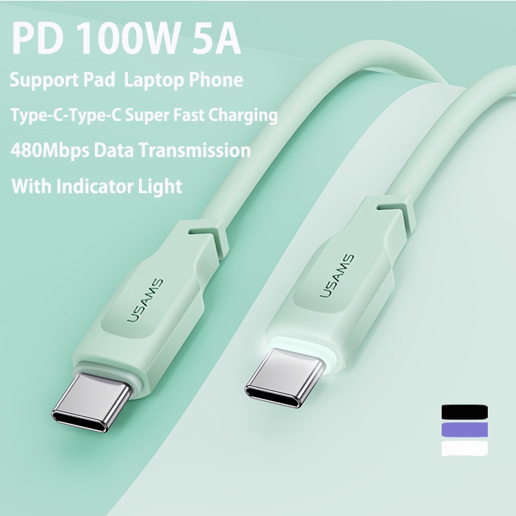 USAMS PD 100W 6A Type C Fast Cable LED Indicator Cable Colorful ...