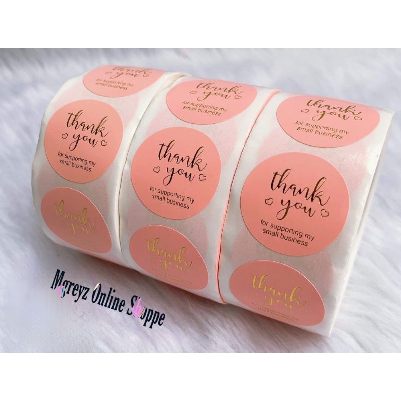 Thank you label sticker (pink with gold print) 500 pcs | Shopee Philippines