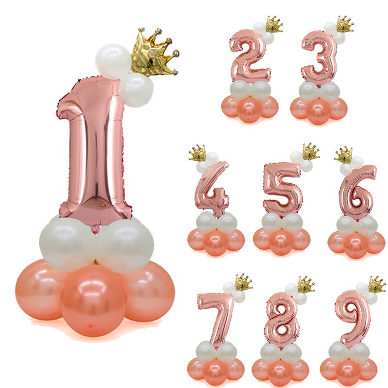 1 Set 32 Inch Rose Gold Number Balloons With Wedding Anniversary Crown