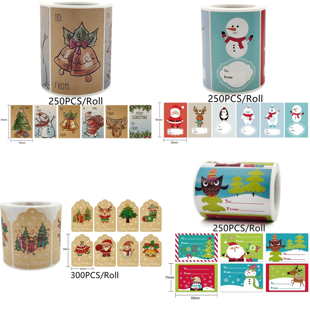 Merry Christmas Stickers 1.5" Round 6 Patterns Design Kraft Stickers ...