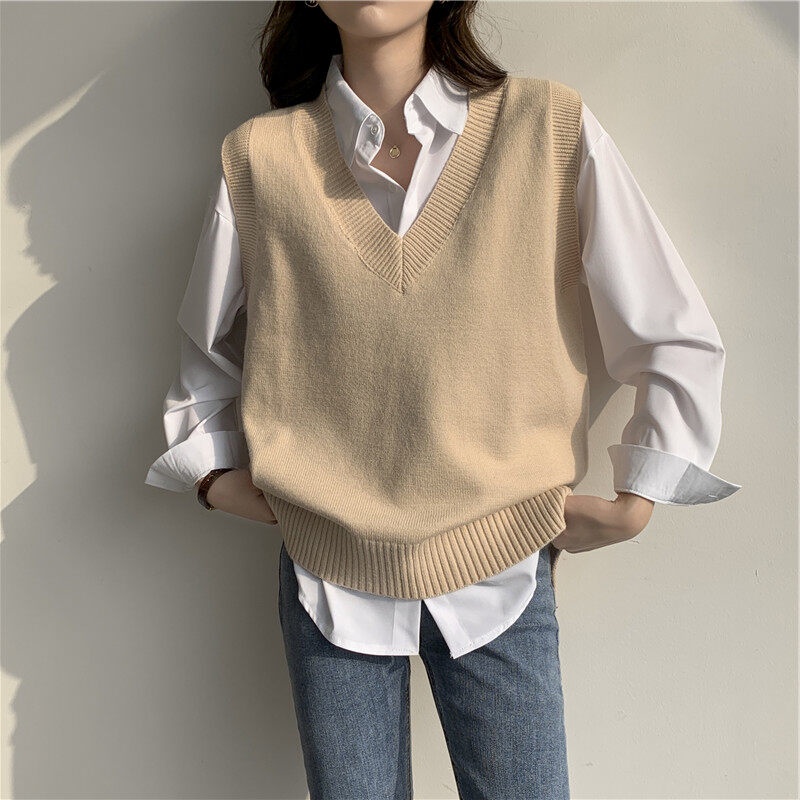 Korean Soft&Glutinous Plus Size Vest Retro V-neck Sweater Vests Fit  L/XL/XXL Super High Quality