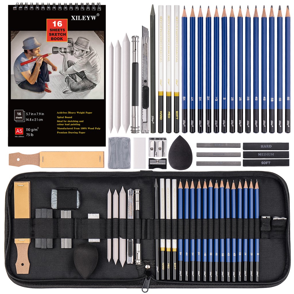 Xileyw 37PCS Sketch Pencils Set Drawing Kit Professional Art Pencil Set ...