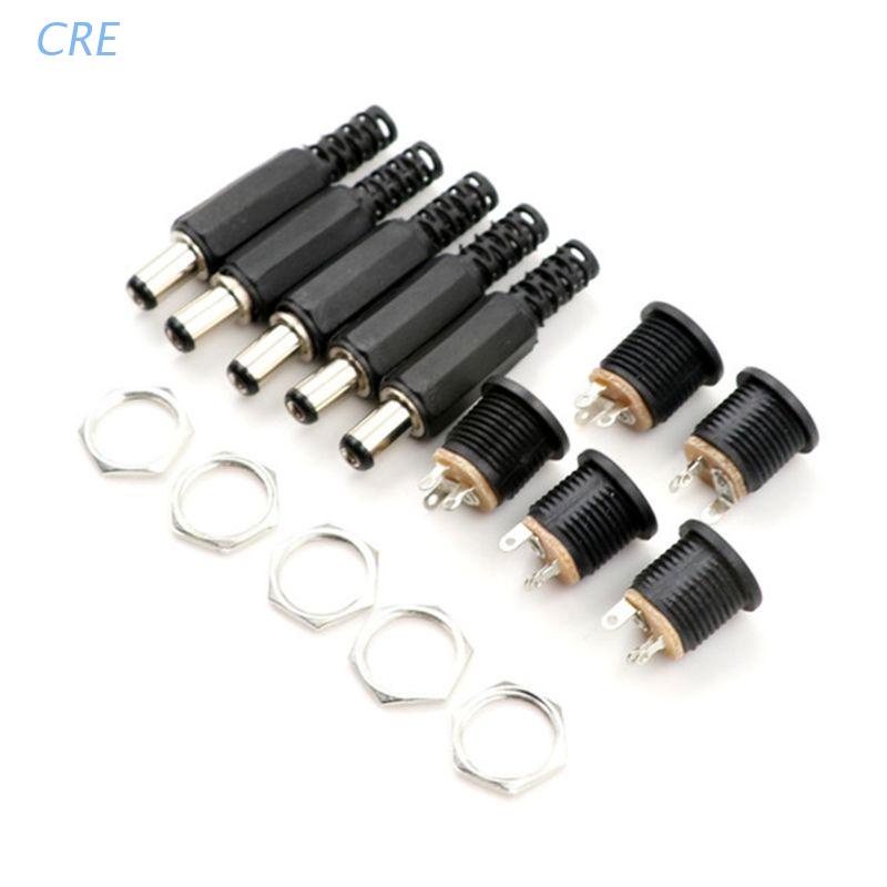 CRE 10 pcs 12V 3A Plastic Male Plugs + Female Socket Panel Mount Jack ...