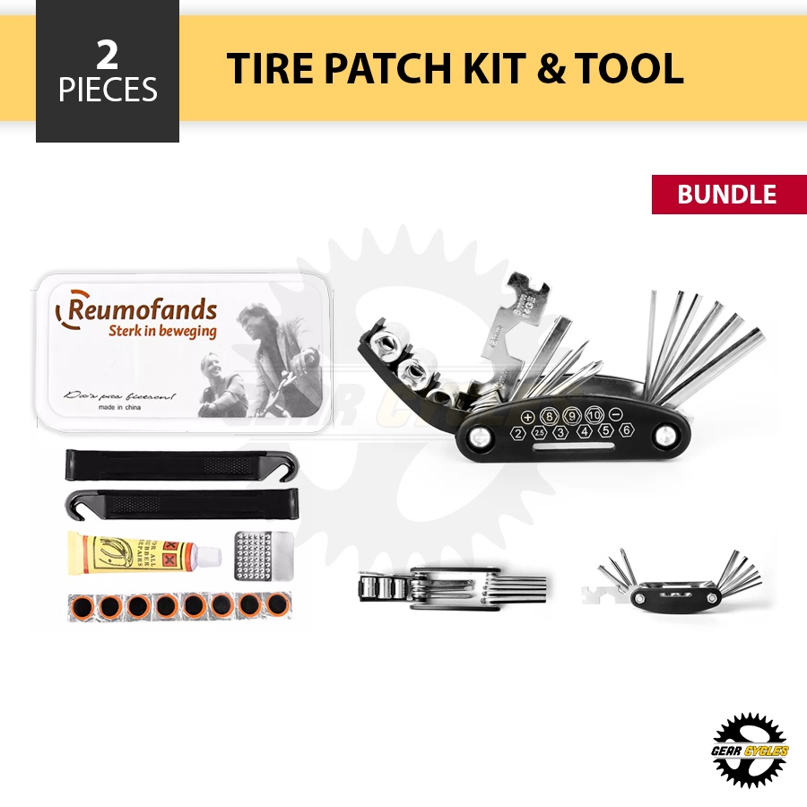 (BUNDLE) Tire Patch Kit Vulcanize Multi Tool Emergency Kit Bicycle