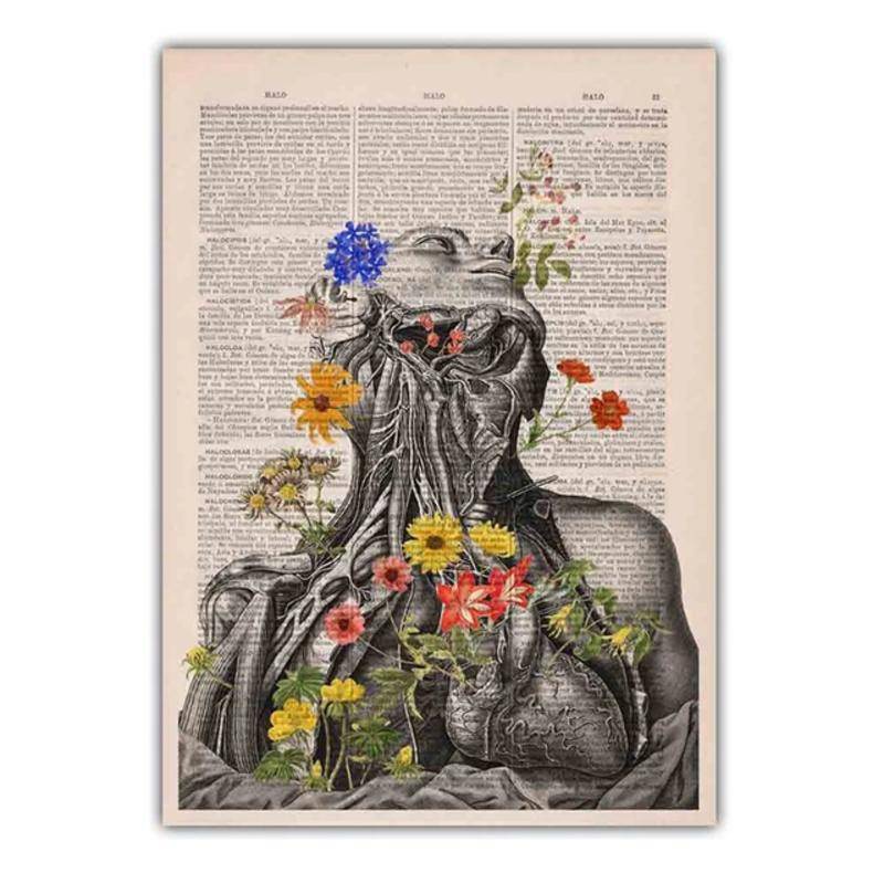 Vintage medical canvas painting human organs poster science and ...