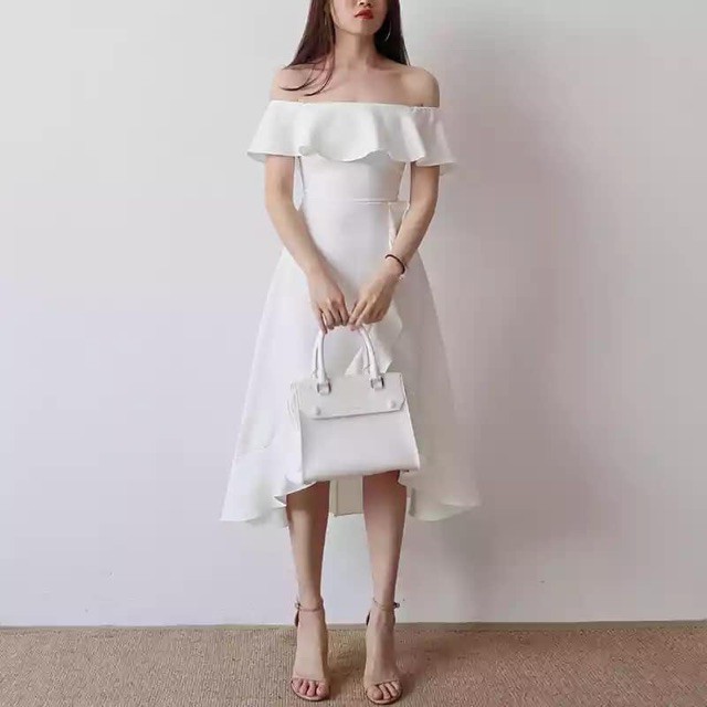 White off the hot sale shoulder formal dress