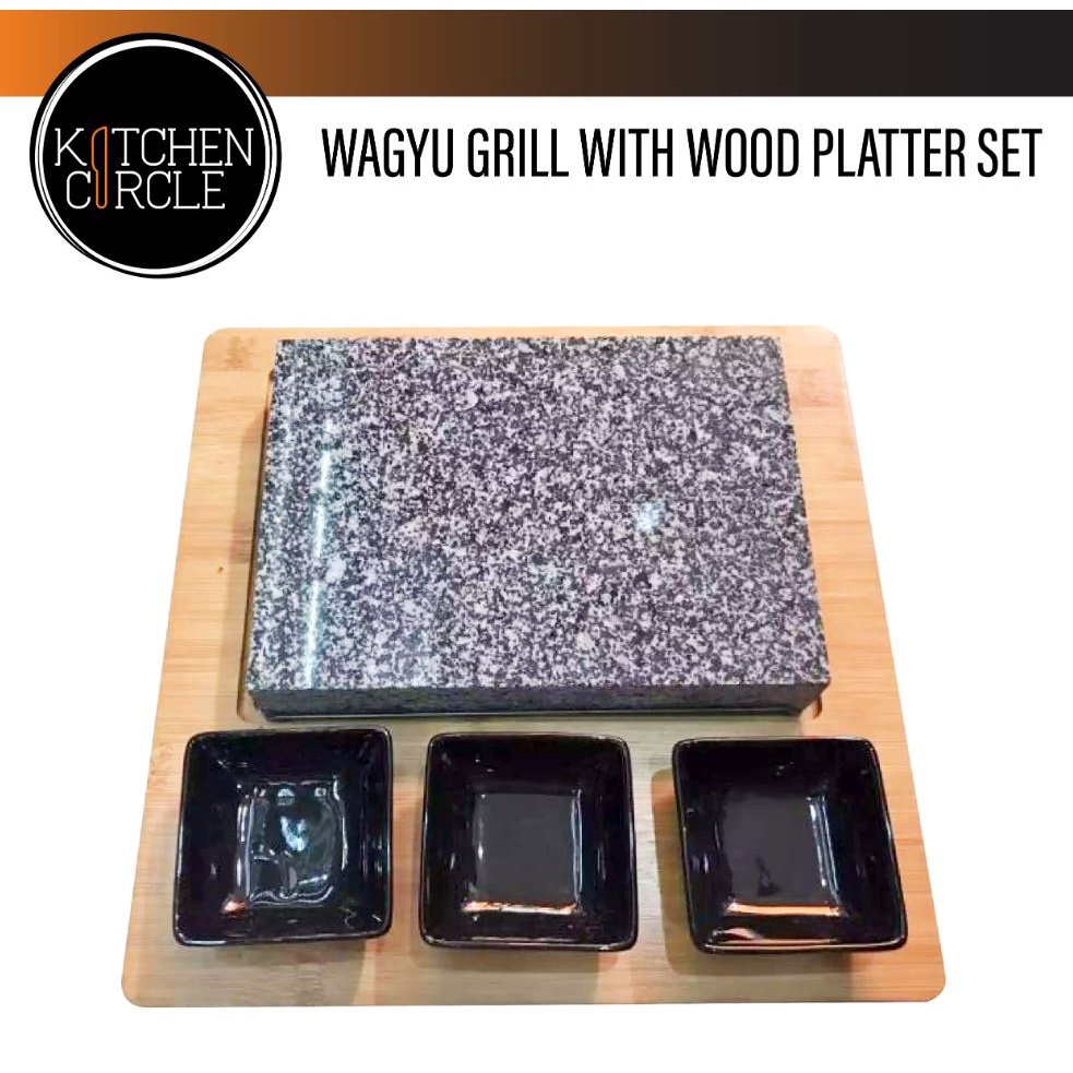 Wagyu Stone Grill Set / Lava Rock / Steak Stone / Wagyu Grill with Wood