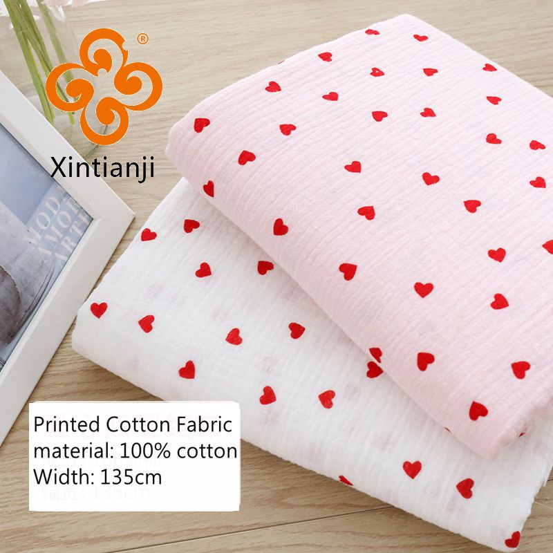 Soft Heart Print Cotton Sewing Fabric Crepe Double Layer Gauze Cloth ...