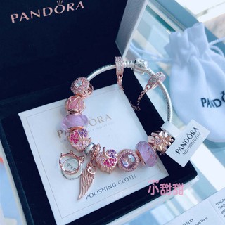 PANDORA SILVER CHARM BRACELET WITH PINK CRYSTAL HEART LOVE FAMILY CHARMS &  BOX!