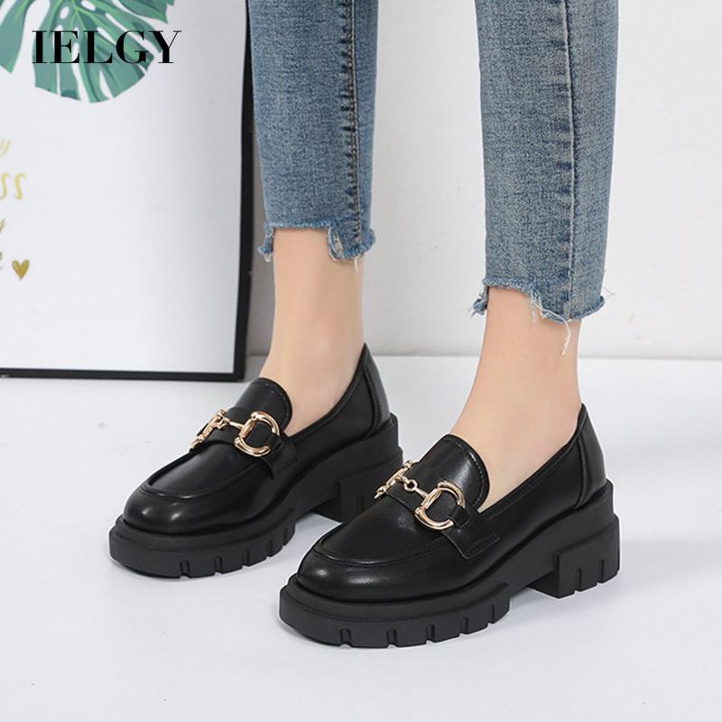 IELGY Women Round Toe Thick Sole Leather Shoes | Shopee Philippines