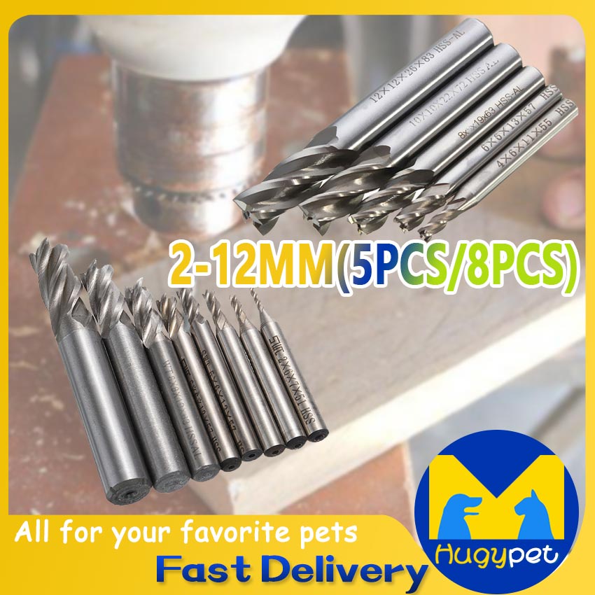 5/8PCS HSS Milling Cutter Bit Set CNC Straight Shank 4 Flute Mill Metal ...