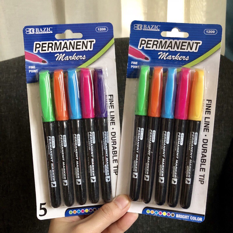 Bazic Fancy Colors Fine Tip Permanent Markers w/ Pocket Clip (5/Pack)