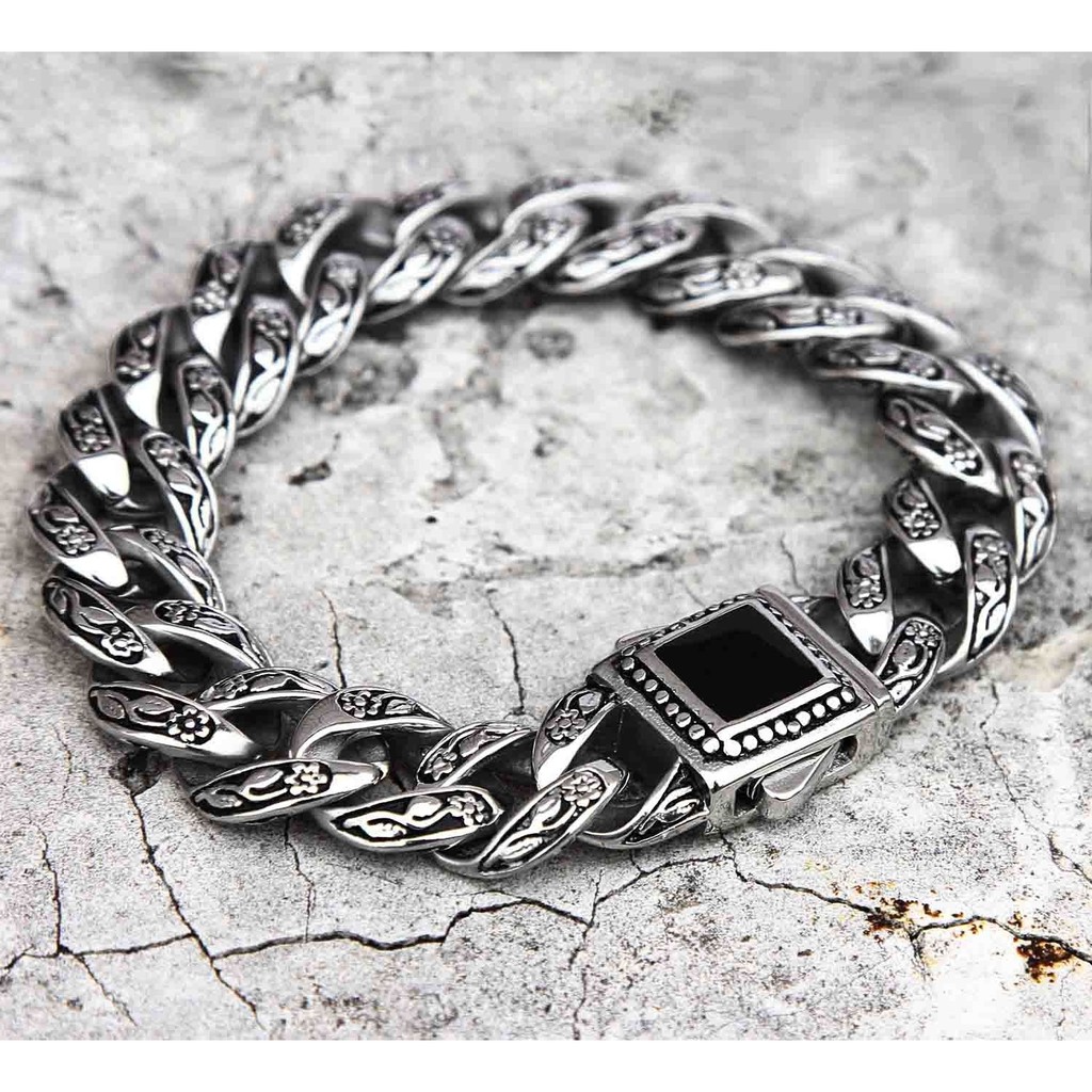 Top Quality Solid 316L Stainless Steel Rose Flower Bracelet Mens Biker