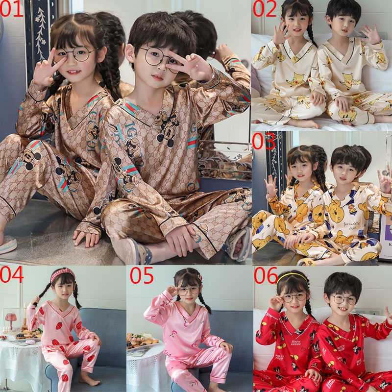 Silk Pajama Long Pants Terno Sleepwear Set Korean Home Wear