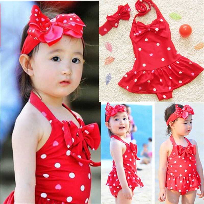 COD Ready Stock Baby Girls Swimming Suits with Headband Sunny Eva Girl ...