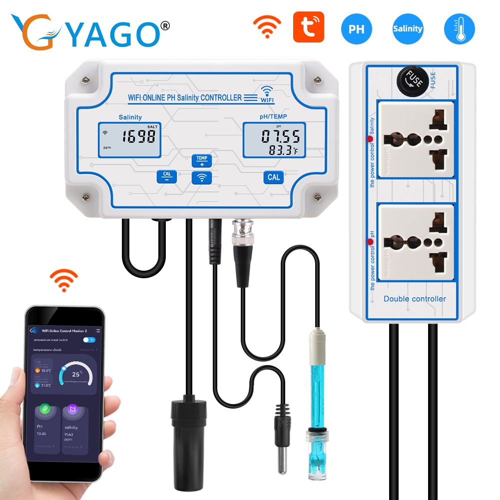 YAGO PH Salinity Meter WIFI Online Controller Seawater SaltWater Tester ...