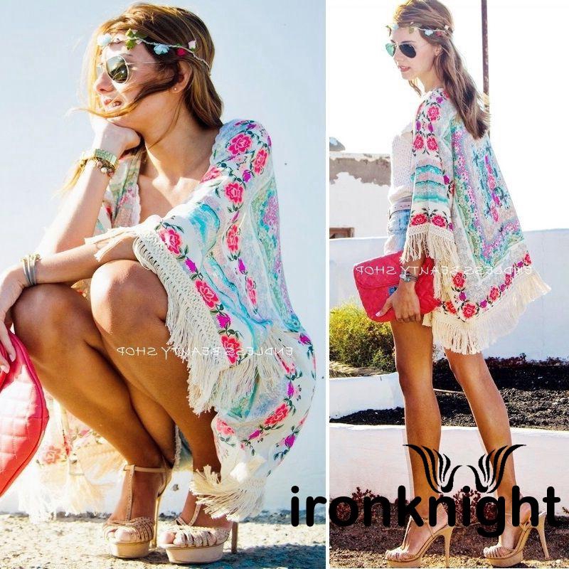 New Women Boho Fringe Floral Kimono Bench Cardigan Tassels | Shopee ...