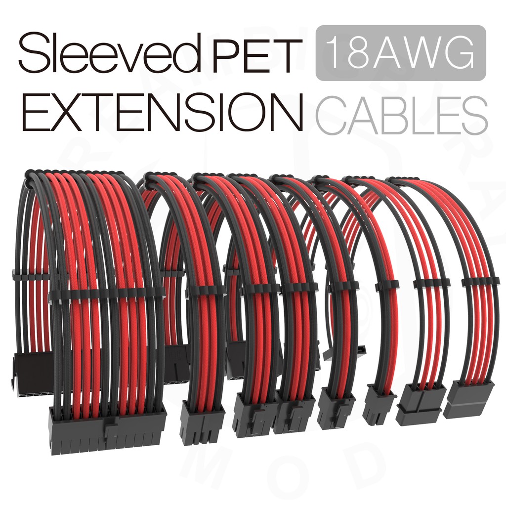 Sleeved Red Black MOD Extension Cables Graphics Card 24pin | Shopee ...